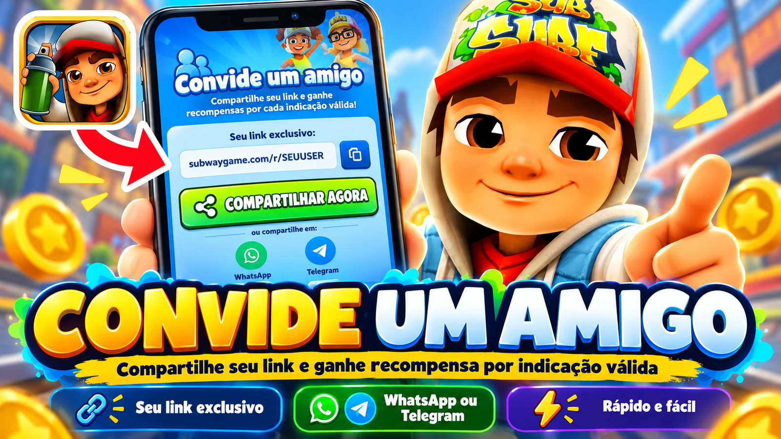 Convide um amigo: compartilhe seu link e ganhe recompensa por indicação válida